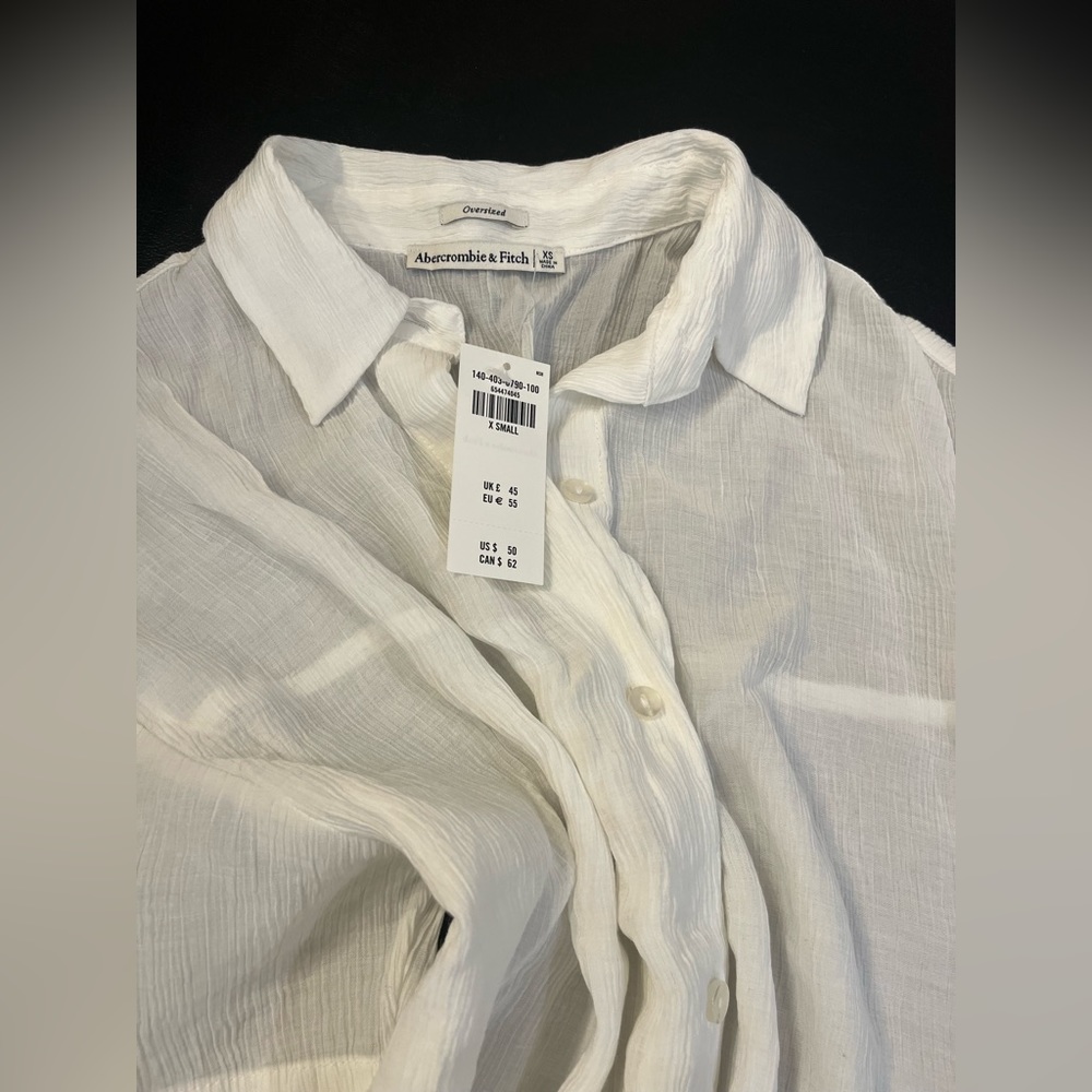 Abercrombie and fitch white short sleeve crinkle linen shirt size extra small
